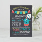 Chalkboard Monster 1sr Birthday Invitation Kaart (Staand voorkant)