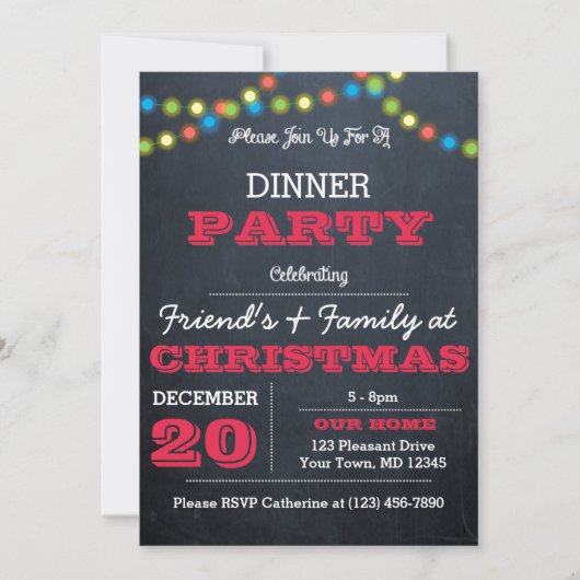 Chalkboard Multi Lights Red Holiday Invitation (Devant)