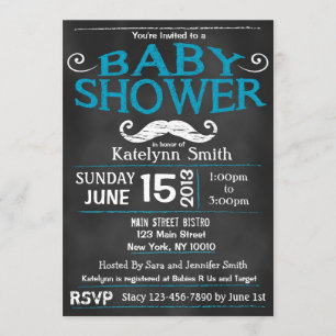 Chalkboard Mustache Baby shower Invitation Kaart