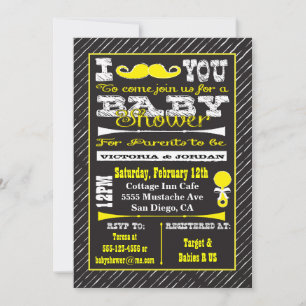 Chalkboard Mustache Baby shower Party Uitnodiginge Kaart