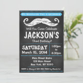 Chalkboard Mustache Birthday Party Invitation Kaart (Staand voorkant)
