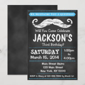 Chalkboard Mustache Birthday Party Invitation Kaart (Voorkant / Achterkant)