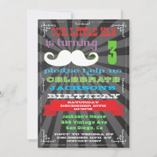 Chalkboard Mustache Birthday Party Kaart