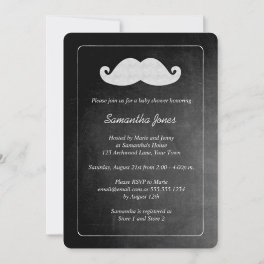 Chalkboard Mustache Boy Baby shower Kaart (Voorkant)