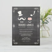 Chalkboard Mustache en Lips  Chic Wedding Kaart (Staand voorkant)