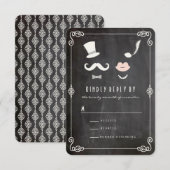 Chalkboard Mustache en Lips  Chic Wedding RSVP Kaartje (Voorkant / Achterkant)