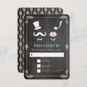Chalkboard Mustache en Lips Chic Wedding RSVP Kaartje (Voorkant / Achterkant)