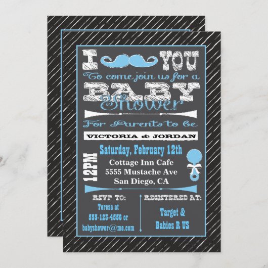 Chalkboard Mustache garçon bébé douche Invitations (Devant / Derrière)
