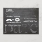 Chalkboard Mustache Lips  Opslaan Datum Aankondigingskaart (Achterkant)