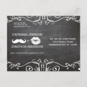 Chalkboard Mustache Lips Opslaan Datum Aankondigingskaart (Achterkant)