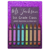 Chalkboard Naam leraar Rainbow Glitter Crayons Klembord (Achterkant)