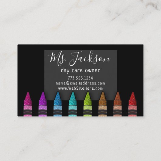 Chalkboard Naam leraar Rainbow Glitter Crayons Visitekaartje (Achterkant)