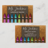Chalkboard Naam leraar Rainbow Glitter Crayons Visitekaartje (Voorkant / Achterkant)
