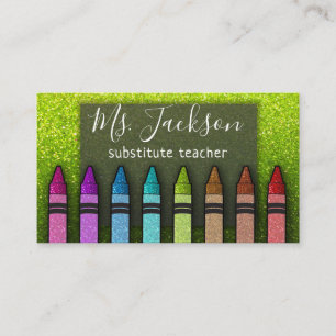 Chalkboard Naam leraar Rainbow Glitter Crayons Visitekaartje