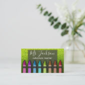 Chalkboard Naam leraar Rainbow Glitter Crayons Visitekaartje (Staand voorkant)