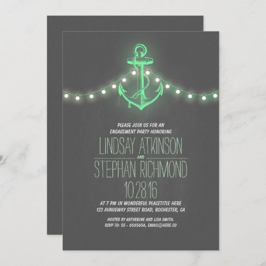 Chalkboard nautische verlovingsfeest uitnodiging (Voorkant / Achterkant)