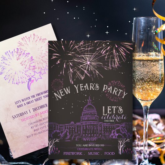 Chalkboard New Year's Party Invitation | Purple 