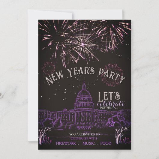 Chalkboard New Year's Party Invitation | Purple Kaart (Voorkant)