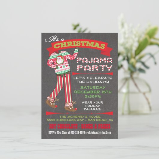 Chalkboard Noël Pyjama fêtes Invitations (Debout devant)
