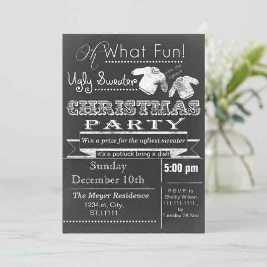 Chalkboard Noël Vilain pull fête Invitation (Debout devant)
