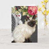 Chalkboard Notecard met geschilderde Siamese kat Kaart (Gele Bloem)