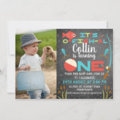 Chalkboard O-fish-ally One Birthday Invitation Kaart (Voorkant)