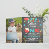 Chalkboard O-fish-ally One Birthday Invitation Kaart (Staand voorkant)