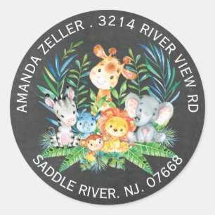 Chalkboard Oerwoud Animal Baby shower Label