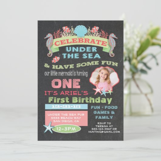 Chalkboard Onder het Zee Verjaardagsfeest Kaart (Staand voorkant)