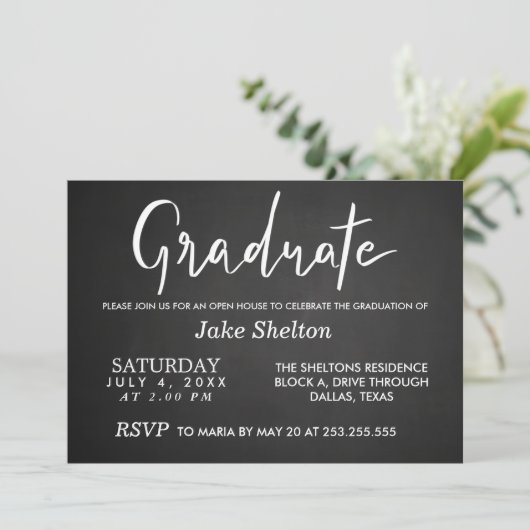 Chalkboard Open House Afstuderen Script Kaart (Staand voorkant)