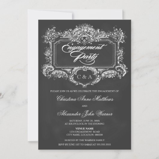 Chalkboard  Ornament Engagement Party Kaart (Voorkant)