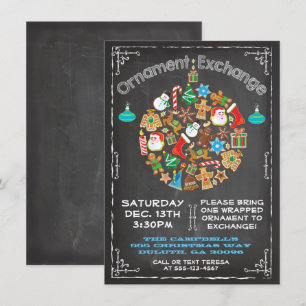 Chalkboard Ornament Exchange Invitation Kaart