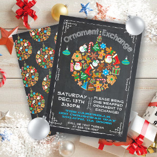 Chalkboard Ornament Exchange Invitation Kaart