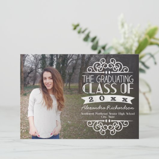 Chalkboard Overlay Photo Afstuderen Kaart (Staand voorkant)