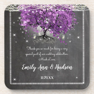 Chalkboard Paars Heart Leaf Tree Wedding Onderzett Drankjes Onderzetter