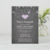 Chalkboard Paarse Heart Flower Engagement Party Kaart (Staand voorkant)
