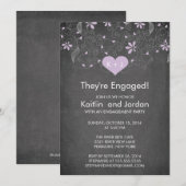 Chalkboard Paarse Heart Flower Engagement Party Kaart (Voorkant / Achterkant)