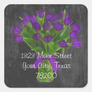 Chalkboard Paarse Tulips Adres label