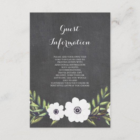 Chalkboard Painted Anemones - informatiekaart Informatiekaartje (Voorkant)
