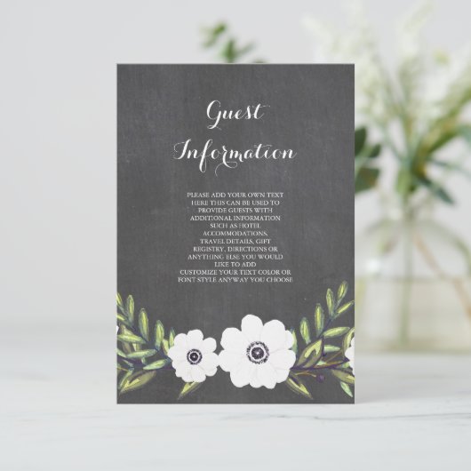 Chalkboard Painted Anemones - informatiekaart Informatiekaartje (Staand voorkant)