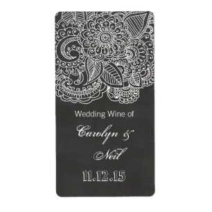Chalkboard Paisley Wedding Wine Etiket