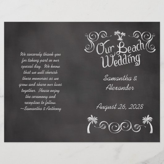 Chalkboard Palm Beach Wedding Program (Voorkant)