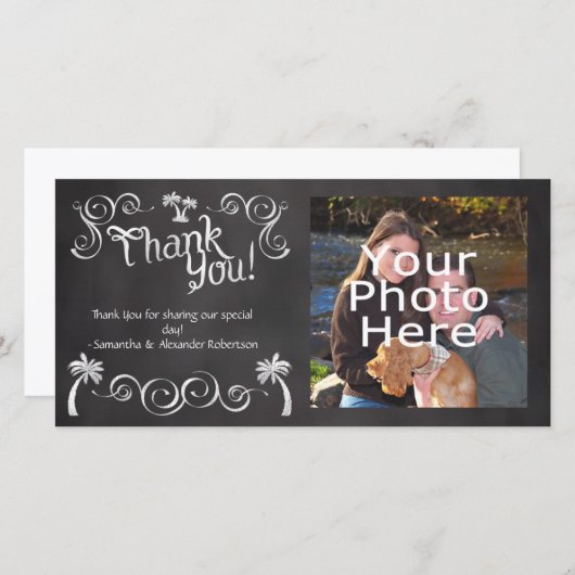 Chalkboard Palm Tree Beach Mariage Merci photo (Devant / Derrière)