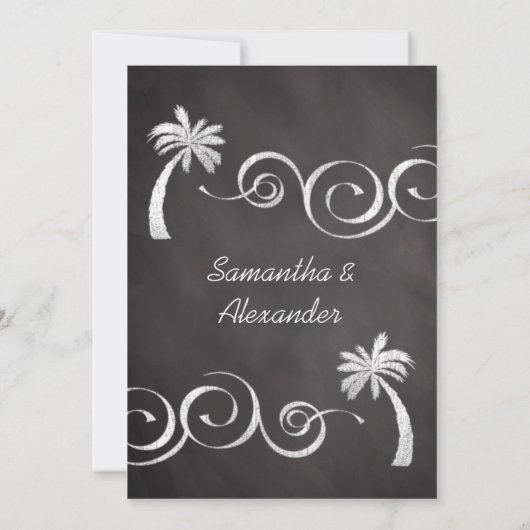 Chalkboard palm Tree Beach Weddenschap Kaart (Achterkant)