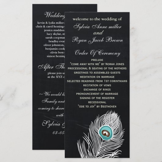 Chalkboard paon programmes de mariage durée du thé (Devant / Derrière)