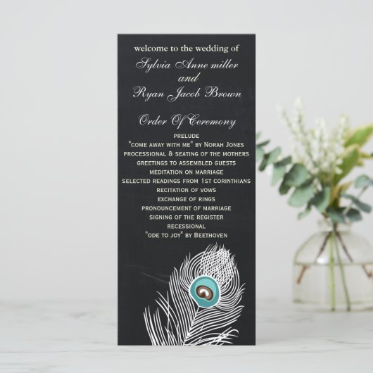 Chalkboard paon programmes de mariage durée du thé (Debout devant)