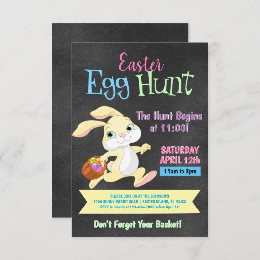 Chalkboard Pastel Bunny Rabbit Easter Hunt Kaart (Voorkant / Achterkant)