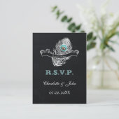 Chalkboard pauock bruiloft rsvp Uitnodiging Briefkaart (Staand voorkant)