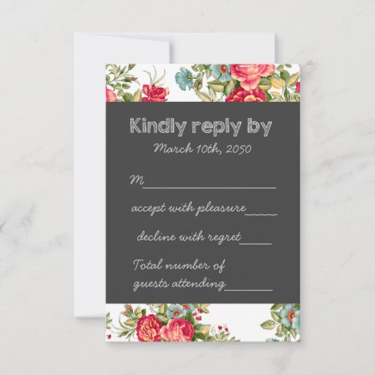 Chalkboard Pays Chintz Mariage RSVP (Devant)
