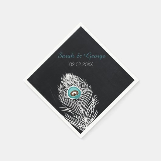 Chalkboard Peacock gepersonaliseerde bruiloft serv Servetten (Hoek)